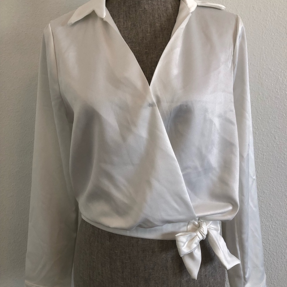 Haute Monde Satin White Wrap Blouse